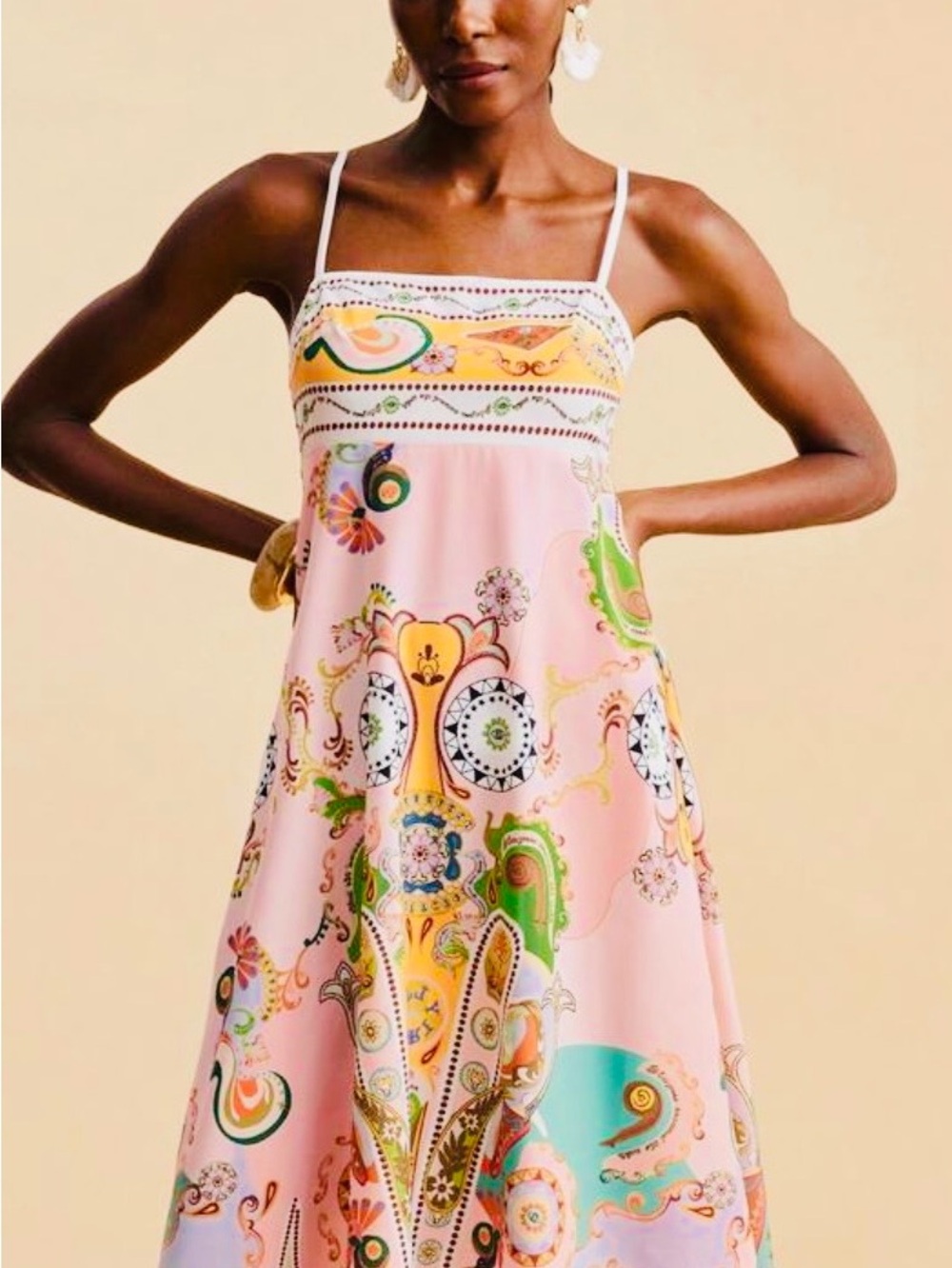 Travachic Women’s Watermelon Pink Boho Print Sleeveless Cami Midi W/Pockets
